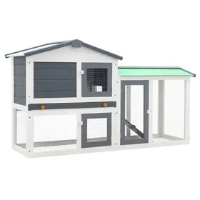 Meilleurs prix pour Clapier dextérieur sur 2 Niveaux Gris et Blanc 145x45x85 cm Bois Cage à Lapins Multiples Utilisations Maison Lapin Enclos
