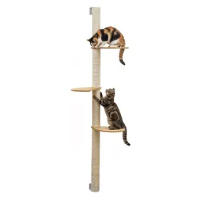 Meilleurs prix pour 170 cm Arbre à Chat Mural avec 3 Plateaus - Poteau à Griffer - Griffoir en Sisal