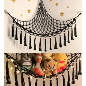 Meilleurs prix pour Hamac de rangement pour peluches animaux filet suspendu d’angle mural avec crochets organisateur noir