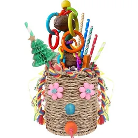 Comparer les prix de Jouets pour oiseaux en jonc de mer Jouet pour oiseaux avec blocs de bois colorés et froissés en papier et bambou Multicolore JOUET