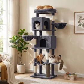 Comparer les prix de Grand Arbre à Chat 174 cm 2 Paniers 2 Niches 5 Griffoirs Toilettage Autonome Hamac Perchoir  Gris Foncé