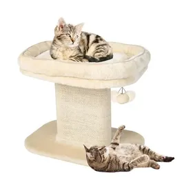 Comparer les prix de Arbre à chat moderne beige - perchoir doux plateau griffoir sisal balle suspendue coussin lavable base stable design compact