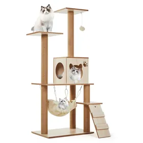 Meilleurs prix pour Arbre à Chat en Bois avec Hamac et Griffoir Tour dActivité Compacte pour Chats Moyens et Grands Structure Stable Design Moderne