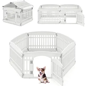 Meilleurs prix pour GOPLUS Parc pour Chien Pliable à 6 Panneaux Forme Personnalisé Hauteur 60CM avec 1 Porte Verrouillable Blanc