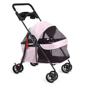 Meilleurs prix pour Poussette pliante pour animaux avec porte-gobelet maille respirante visible pour chiens de taille moyenne petite (rose)