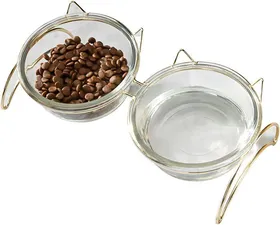 Comparer les prix de Gamelle surélevée pour chat, gamelle antidérapante pour chaton avec double bol en verre, gamelle d'eau pour chiot inclinable à 12°