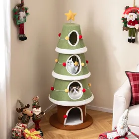Comparer les prix de Arbre à Chat Multi-Niveaux 154cm COSTWAY Forme dArbre de Noël 4 Condos Tapis en Sisal Balle Suspendue Jouet à Ressort Étoile