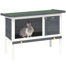 Meilleurs prix pour Clapier lapin extérieur - PawHut - toit ouvrable en asphalt et plateau coulissant design surélevé - bois de pin - 90x45x65cm - gris