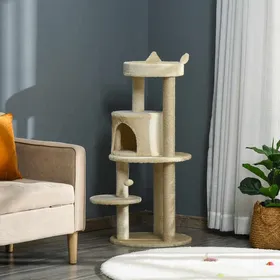 Meilleurs prix pour Arbre à chats multi-équipements griffoirs grattoirs plateformes niche jeu boule suspendue Ø 48 x 104H cm crème