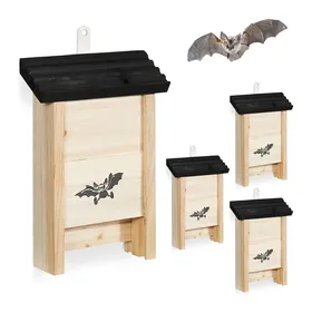 Comparer les prix de Relaxdays Abri pour chauves-souris lot de 4 bois non traité H x L x P 25 x 18 x 6 cm naturel/noir