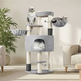 Comparer les prix de Yaheetech Arbre à Chat pour Grands Chats avec Poteaux à Griffer Perchoirs Coussin Brosses Boule 160 cm H Gris Clair/Beige