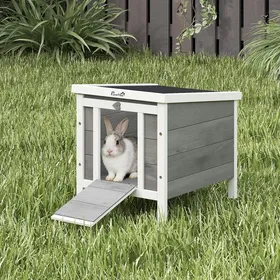Meilleurs prix pour Clapier à lapin cage à lapin avec rampes/porte toit ouvrant et étanche - en bois de sapin 51 x 42 x 43 cm gris et blanc