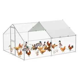 Meilleurs prix pour Grand Poulailler Métallique en Acier Galvanisé Toit Imperméable Anti-UV Parc Grillagé Portable Double porte 3x4x2m Argenté