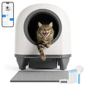Meilleurs prix pour Bac à litière Autonettoyant 90LXXXL Grande capacitéContrôle APPDésodorisantavec Tapis de litièreConvient pour Plusieurs Chats
