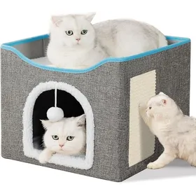 Comparer les prix de Panier pour chat lit moelleux et confortable maison chat intérieur hamac et coussin doux 2 niveaux Gris gris CHATIERE