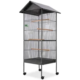 Comparer les prix de (Noir)Cage/perchoir à oiseaux - Magnifique Cage à oiseaux avec toit Acier Noir 66 x 66 x 155 cm 62502