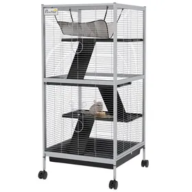 Meilleurs prix pour LIA Cage animaux portable 4 niveaux roulettes 2 portes 3 rampes hamac