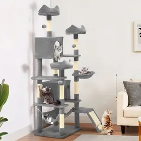 Comparer les prix de Grand Arbre À Chat, Grande Tour À Chat À Plusieurs Niveaux De 190 Cm Avec Griffoirs Et Rampe En Sisal, Perchoirs En Peluche, H