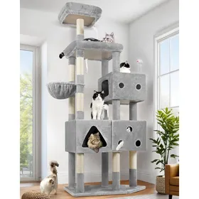 Meilleurs prix pour Arbre à chat XXL - JOZSI - 207 cm hauteur - 3 grandes niches 45x35 cm - Grande plateforme 50x45 cm - 8 tiges de sisal