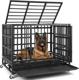 Comparer les prix de VOWNER Cage pour Chien Lourd - pour Chiens de Taille Grande et Moyennet, avec plateau amovible et 4 roulettes verrouillables