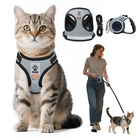 Comparer les prix de Arnet pour ChatHarnais Chien Anti évasion avec Corde de Traction Télescopique Automatique de 5m/16.4 Ft Harnais Chaton (S)