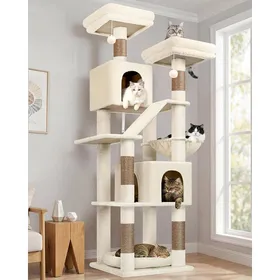 Comparer les prix de Arbre A Chat Beige Grand Hauteur 189 Cm Avec 2 Niches 2 Perchoirs Rembourrés Pente Sisal Peluche Lit Amovible Arbres À C[YA339]