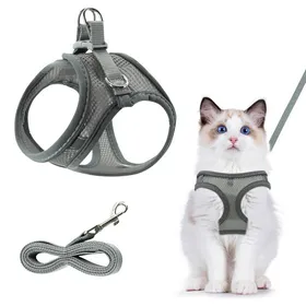 Meilleurs prix pour Harnais respirant pour chat - Réglable avec laisse et anti-éclatement - Réfléchissant en plein air (XXS chat gris)