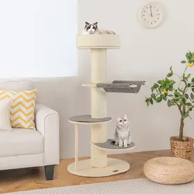 Meilleurs prix pour COSTWAY Arbre à Chat 120 cm à Multi-Niveaux, Tour pour Chat avec Griffoirs en Sisal Epais, Hamac, 2 Plateformes, Coussin Amovible