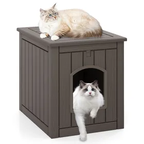 Meilleurs prix pour Maison Pour Chat D'intérieur Extérieur Costway, Porte D'entrée Basculante, Plancher Surélevé, Abri Imperméable Pour Chiots, Gris