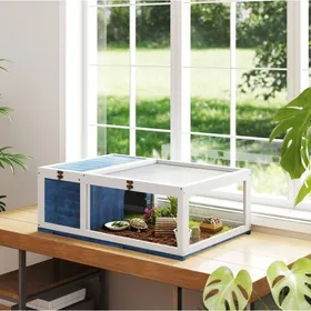 Meilleurs prix pour Terrarium pour tortue en bois 91 x 605 x 32 cm bleu avec abri zone vitrée couvercle ouvrant et côtés extensibles