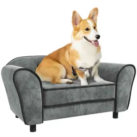 Meilleurs prix pour Canapé pour chien design - coussin déhoussable - dim. 74L x 41l x 32,5H cm - velours gris