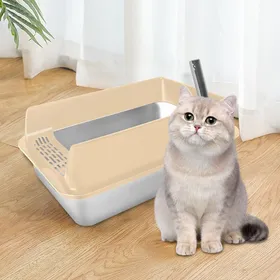 Comparer les prix de JEOBEST XXL Bac à Litière en Acier Inoxydable - 60*40*30cm - Litière Ouverte pour Chat avec Pelle - Kaki