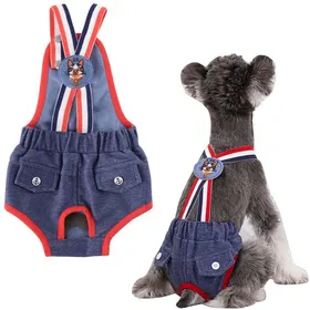Meilleurs prix pour Couche Lavable pour Animaux de Compagnie Style Britannique Bleu Réutilisable avec Bretelles Réglable et Élastique