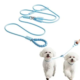 Meilleurs prix pour Laisse double 18m Bleu pour 2 petits chiens 200kg 360° Rotative Poignées Rembourrées Entraînement/Sortie Cuneary