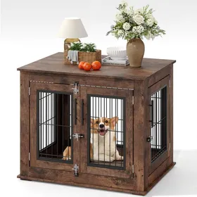 Meilleurs prix pour Cage pour Chien en Bois Rustique avec Double Porte – Meuble dAppoint Style Ferme Cage pour Chien Meuble 80×60x66cm Brun