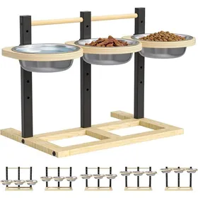Meilleurs prix pour Gamelles surélevées pour Chien-5Niveaux réglables en Hauteur-avec 3gamelles en Acier Inoxydable de 1400ML et Support surélevé