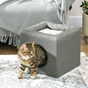 Meilleurs prix pour Maison pour chat niche pour chat 2 niveaux avec coussin moelleux en peluche - 365 x 365 x 33 cm gris