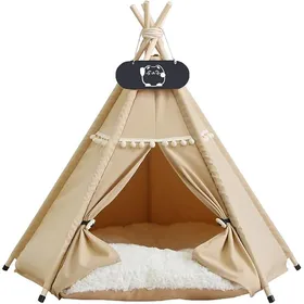 Meilleurs prix pour Chien Tente Tipi pour Animaux De Compagnie avec Coussin en Peluche Chat pour Chien Niche Chat Intérieur Kaki L:60x60x70cm