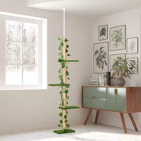 Meilleurs prix pour Arbre à chat poteau à griffer fixation plafond hauteur réglable 37 x 21 x 202- 242 cm 4 niveaux vert