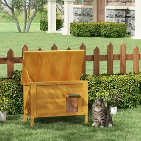 Comparer les prix de Maison Extérieure pour Chats Surélevée en Bois avec Toit Ouvrant Isolée Vert Naturel