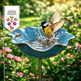 Meilleurs prix pour Piquets de jardin en métal avec bain doiseaux fait mainstation dabreuvement pour abeilles abreuvoir pour abeilles en métal avec
