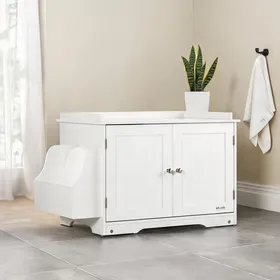 Comparer les prix de Meuble cache-litière rectangulaire en MDF blanc avec cloison réglable et portes magnétiques 86x48x52 cm