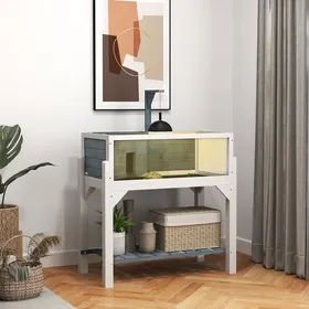 Meilleurs prix pour Maison pour tortues terrarium tortue terrestre sur pieds 2 zones toit ouvrant zone interactive 845 x 475 x 90 cm gris