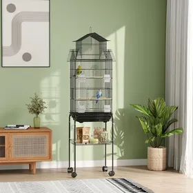 Comparer les prix de MOTHINESSTO4644-Cage à oiseaux sur pied volière sur roulettes avec balançoire support design maison 505 x 41 x 163 cm en acier