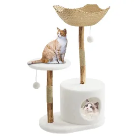 Comparer les prix de Arbre à chat bois massif 117 cm condo panier en osier plateforme poteaux griffoirs jouets pour grands chats.