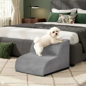 Meilleurs prix pour Escalier pour Chien à 2 Marches Velours GaufréImperméable Design Antidérapant Housse Amovible Lavable  Gris Tourterelle