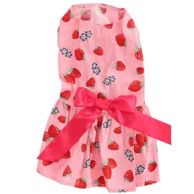 Comparer les prix de XZD231 Motif Fraise Rose S Vêtements dété mignons pour animaux de compagnie Fille Chien Polyester Jupe sans manches Robes avec