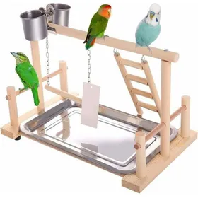 Meilleurs prix pour Aire de jeux pour perroquets - OKZ® - Bois naturel - Dimensions 36x25x23 cm - Échelle intégrée - Balançoire incluse