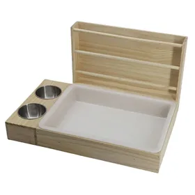 Comparer les prix de Râtelier foin 2-en-1 bois pour lapins/hamsters avec bac litière intégré USTENSILES DE DECORATION