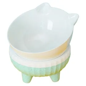 Meilleurs prix pour 2 Bols surélevés pour chat design incliné anti-vomissement matériau PP protection colonne vertébrale facile à nettoyer .